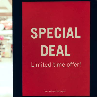 Special deal text on red background
