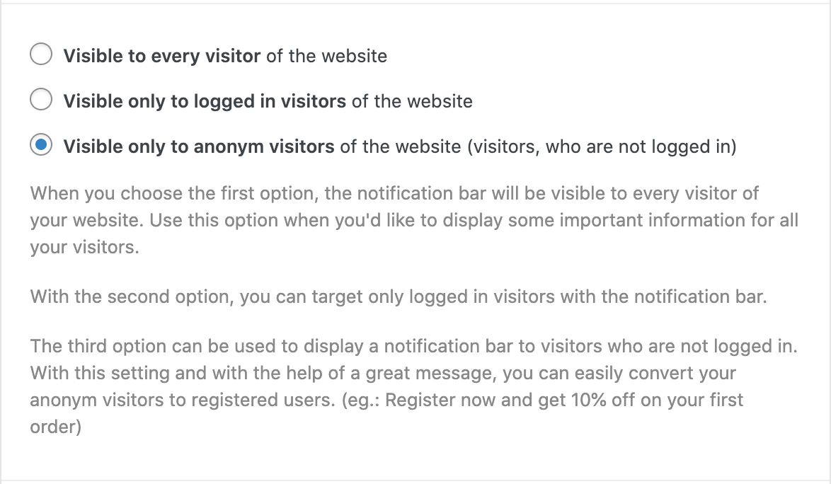 Visible for logged-in or anonymous users